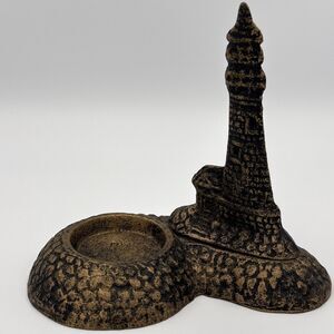 Vintage Cast Metal Lighthouse Tealight Candle Holder Rustic Brass - 5” Nautical